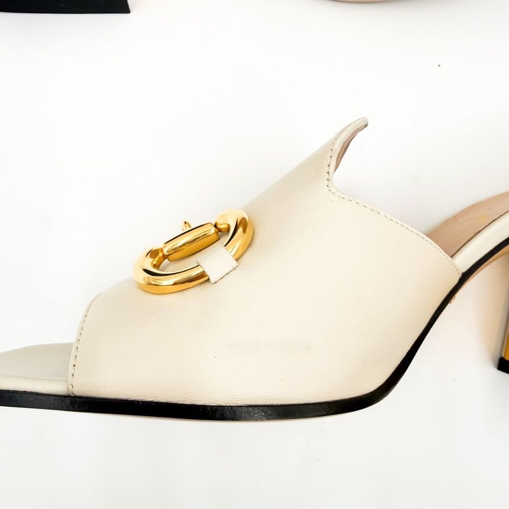 Gucci Baby Horsebit Sandals White Leather Mules Block Heel EU 40 US 10 - Picture 9 of 14